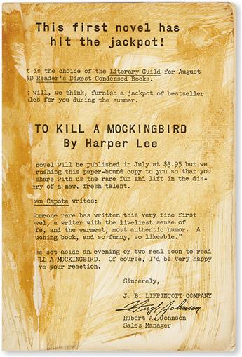 LEE, HARPER. To Kill A Mockingbird.